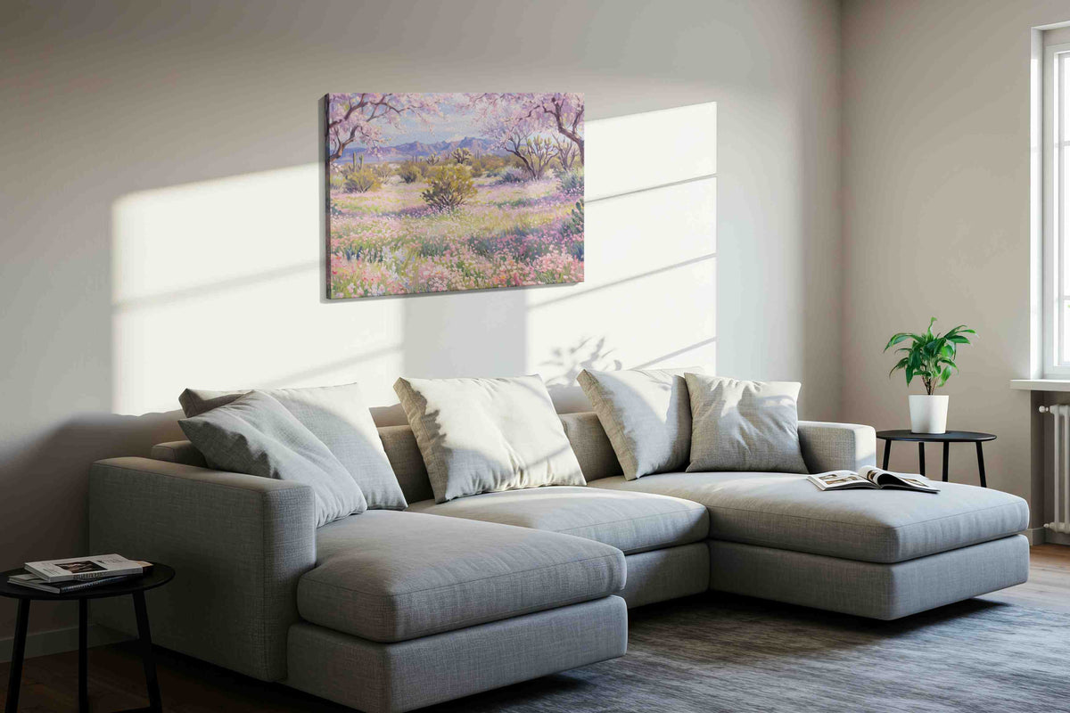 Sonoran Blossom Reverie spring canvas print, displayed in a living room