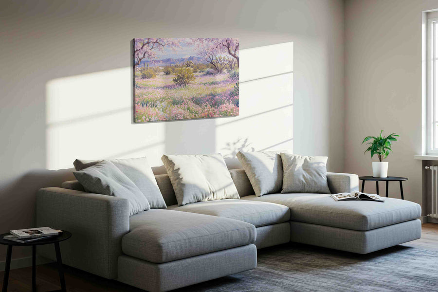 Sonoran Blossom Reverie spring canvas print, displayed in a living room