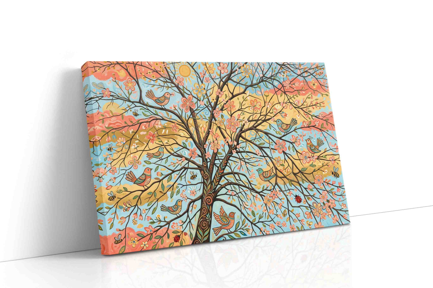 Sunlit Songbird Blossoms spring canvas print, gallery-wrapped, ready to hang