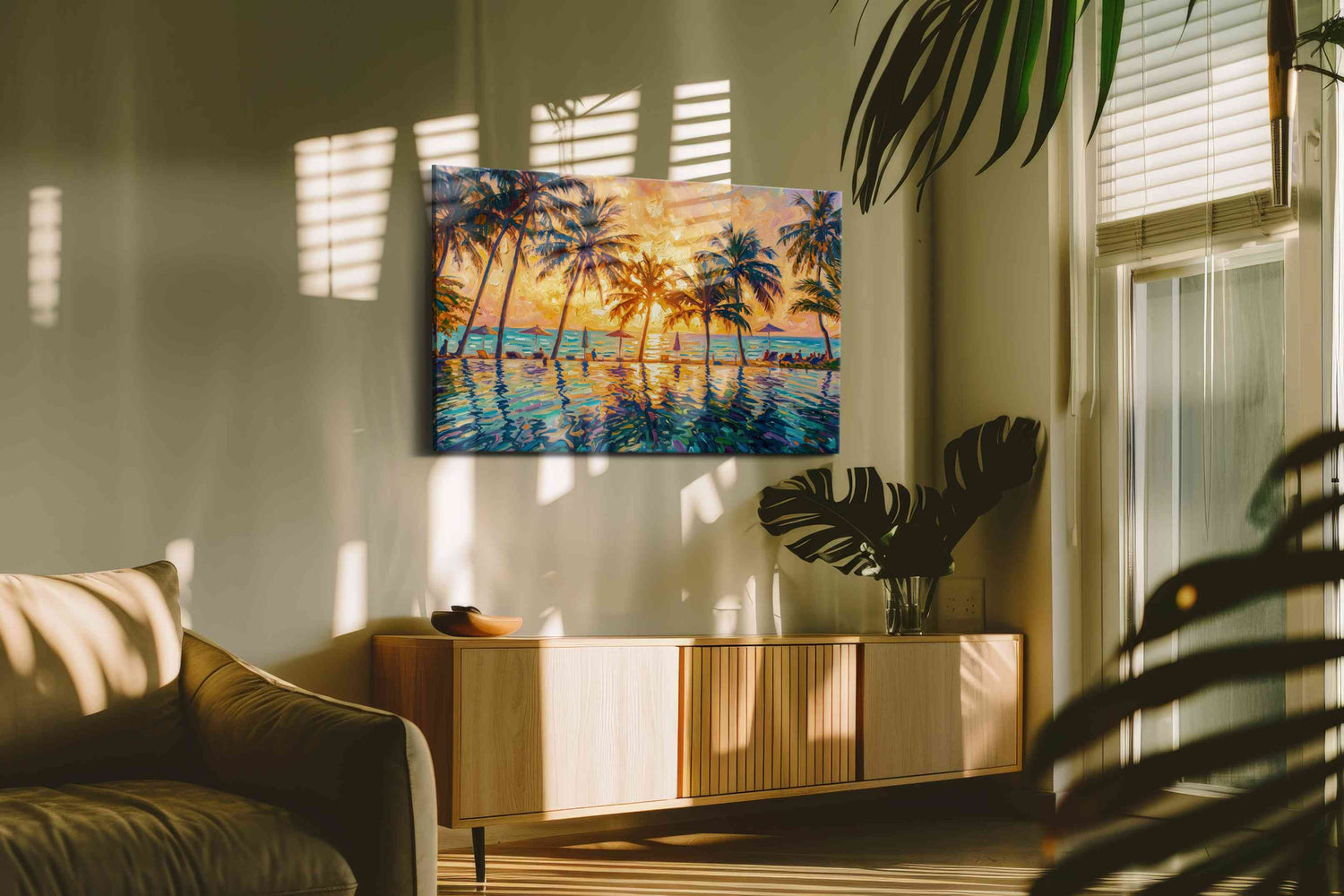 Ember Tide Palms III - Summer Wall Art, Seasonal Canvas Print, Bright Decor