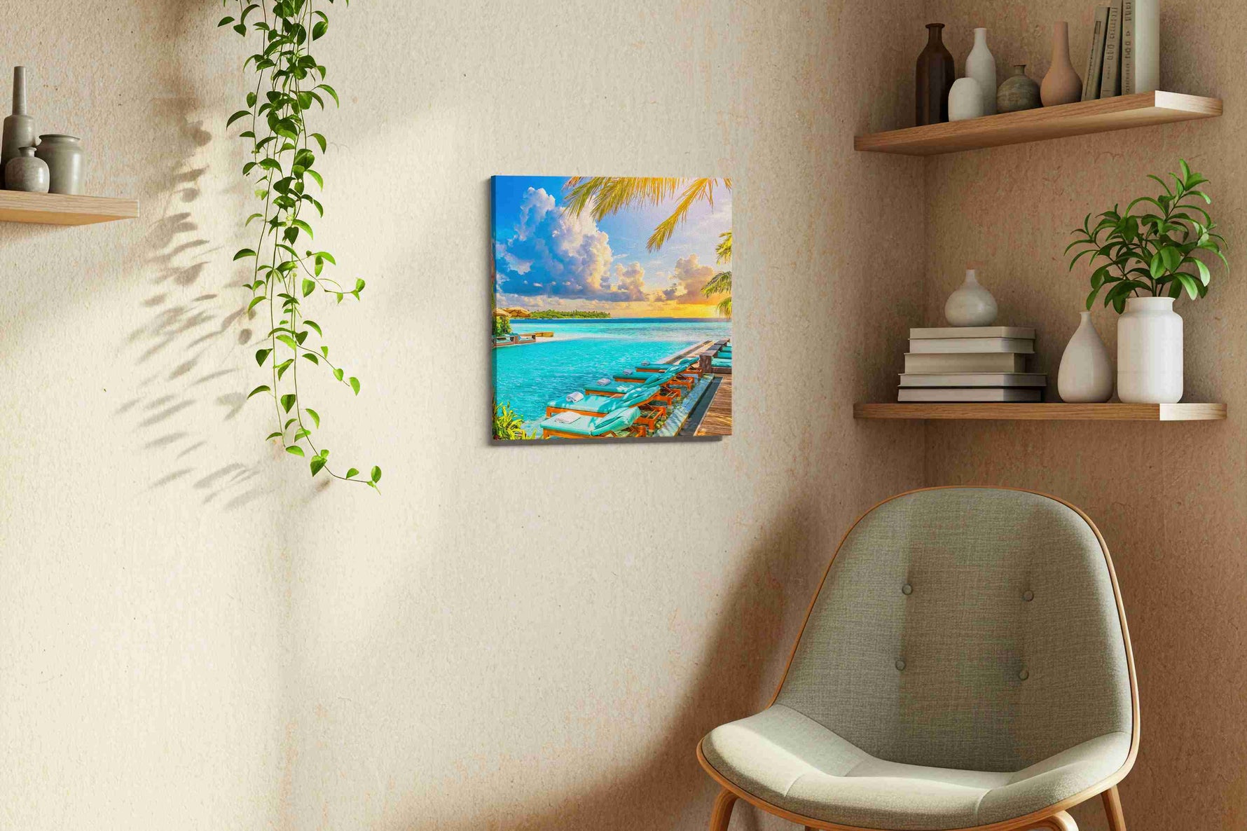 Turquoise Reverie at Sundown summer canvas print, hanging on wall — view 3