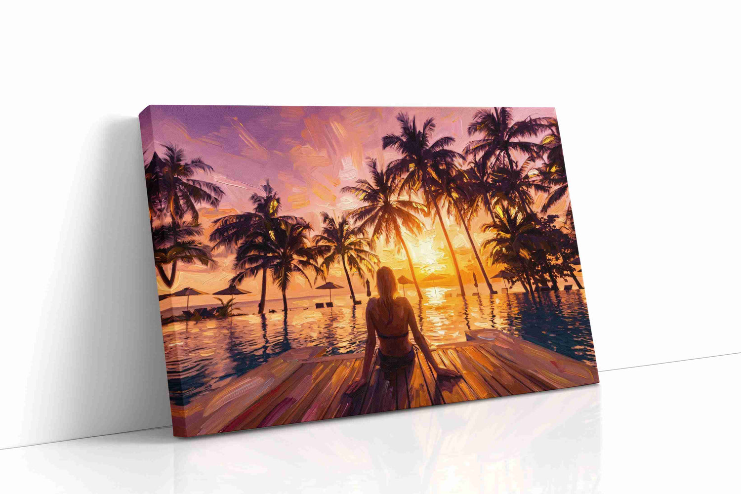 Where the Palms Burn Gold summer canvas print, gallery-wrapped, ready to hang