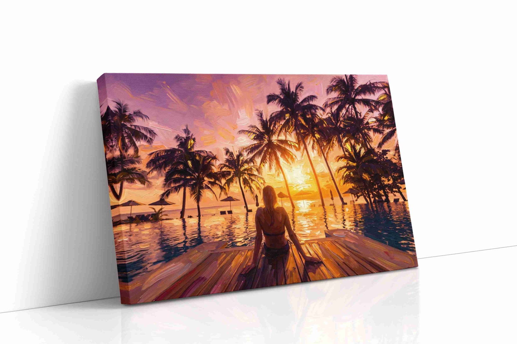 Where the Palms Burn Gold summer canvas print, gallery-wrapped, ready to hang