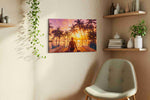 Where the Palms Burn Gold summer canvas print styled in a living room
