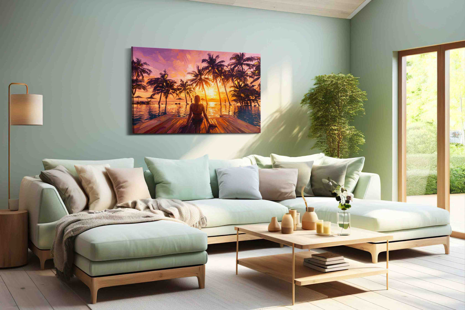 Where the Palms Burn Gold - Summer Wall Art, Seasonal Canvas Print, Bright Decor