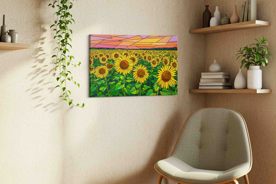 Stained Sky Sunflower Reverie sunflowers canvas print, hanging on wall — view 4