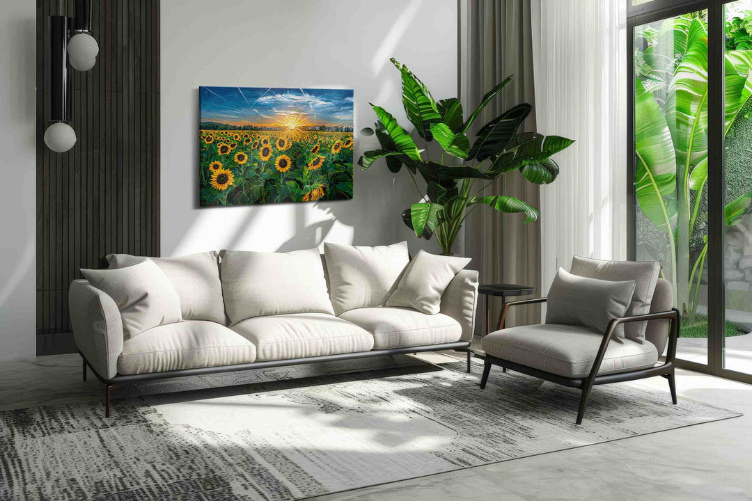 Sunfire Over Golden Bloom - Sunflower Wall Art, Floral Canvas Print, Flower Decor