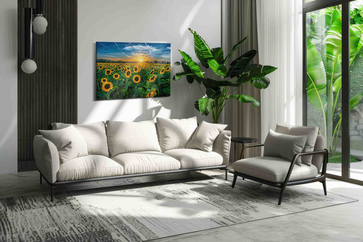 Sunfire Over Golden Bloom - Sunflower Wall Art, Floral Canvas Print, Flower Decor