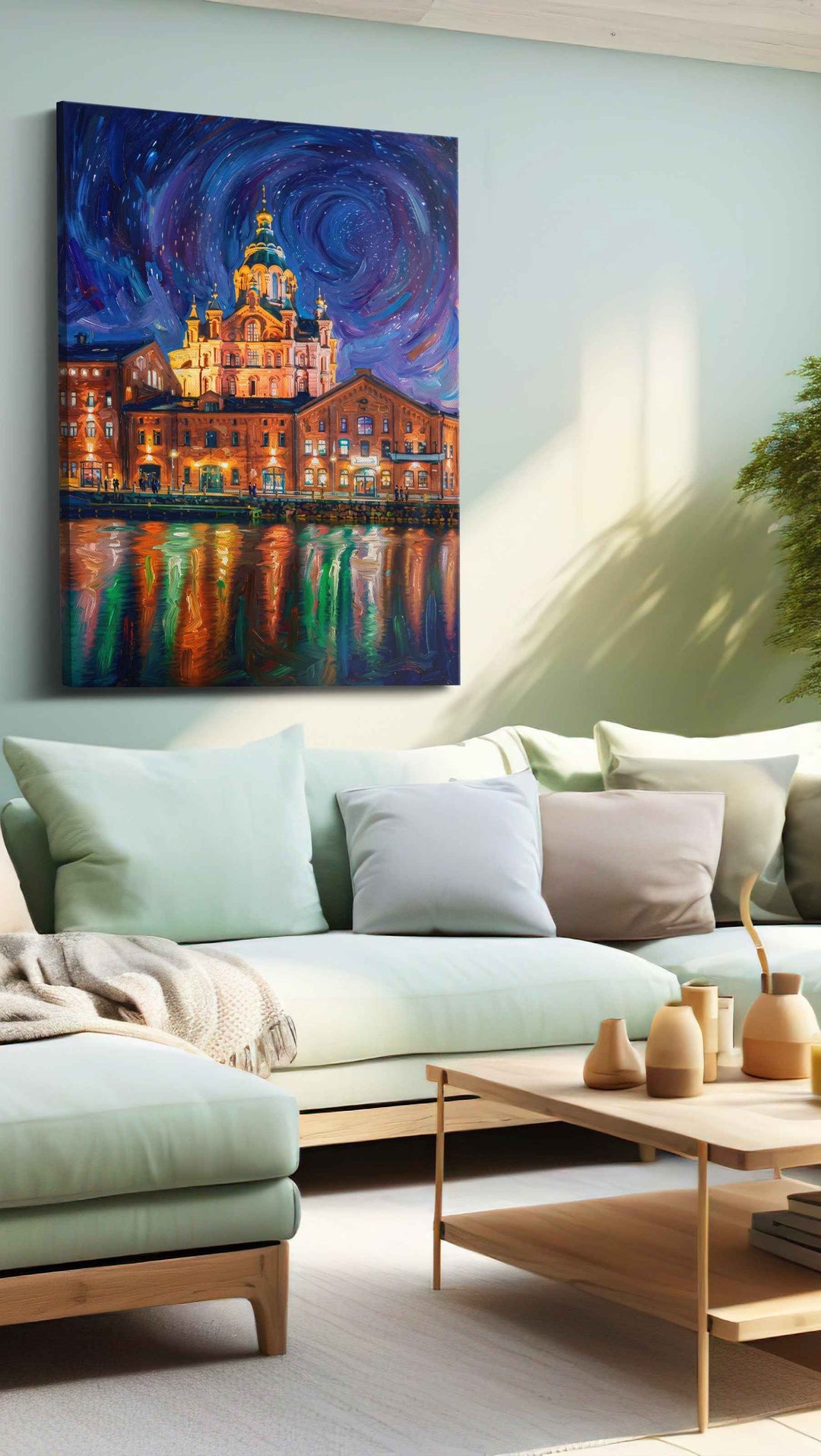 Cathedral Beneath the Velvet Whirl - Urban Wall Art, Cityscape Canvas Print, Modern City Art