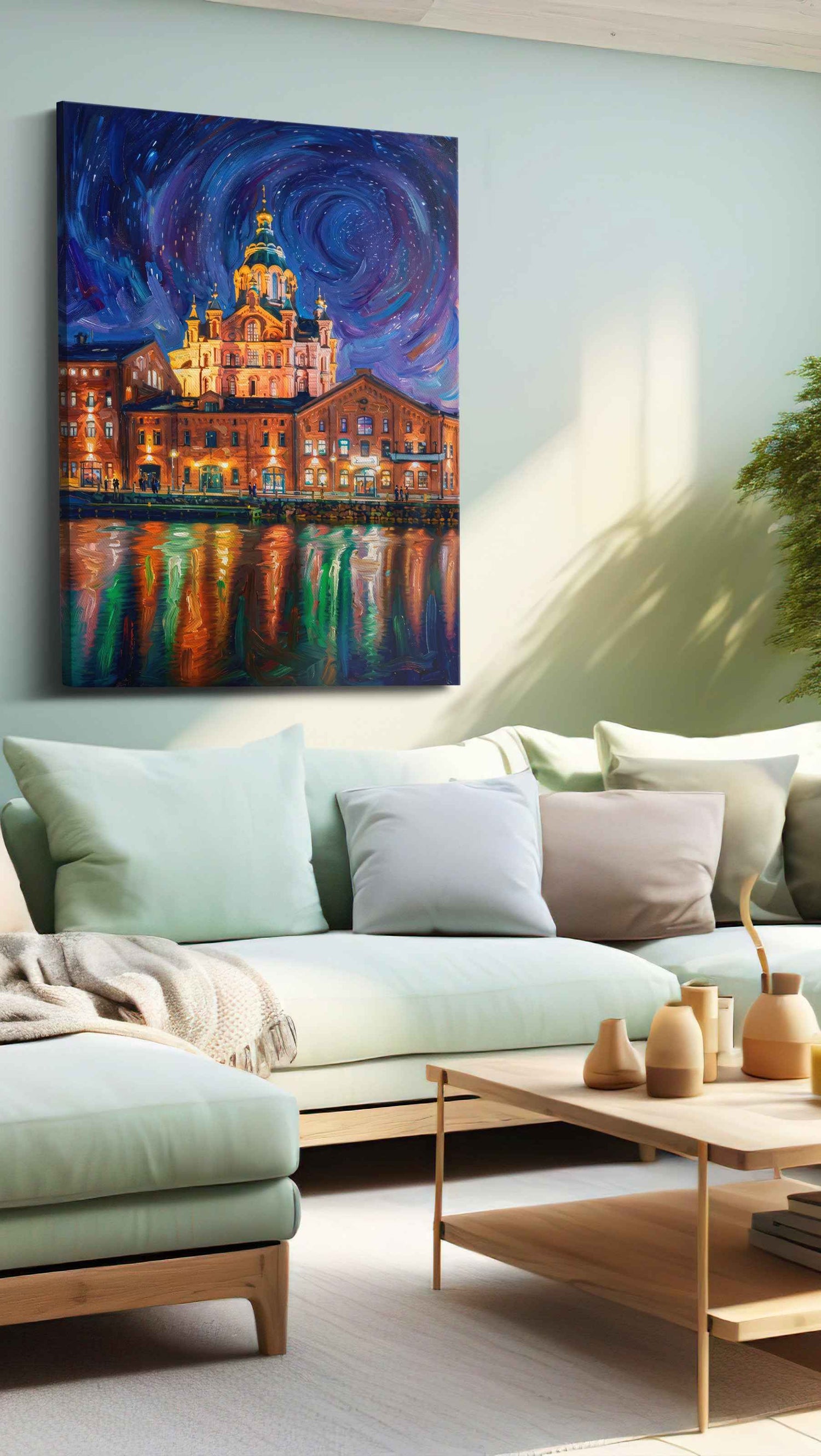 Cathedral Beneath the Velvet Whirl - Urban Wall Art, Cityscape Canvas Print, Modern City Art