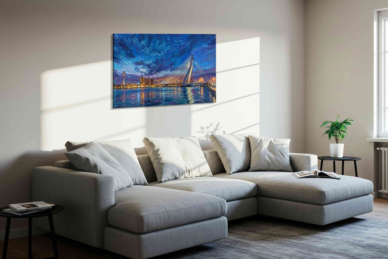 Cobalt Symphony Over Erasmus - Urban Wall Art, Cityscape Canvas Print, Modern City Art