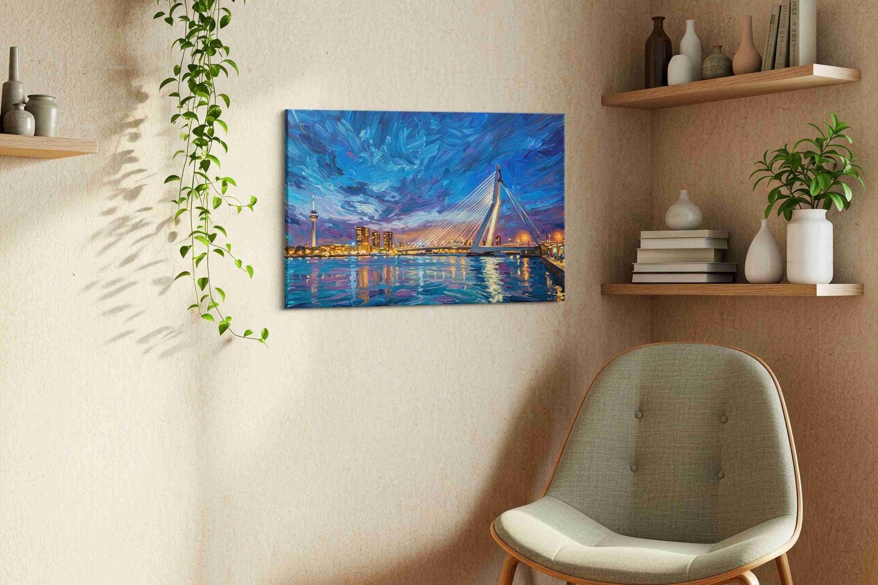 Cobalt Symphony Over Erasmus urban canvas print, hanging on wall — view 4