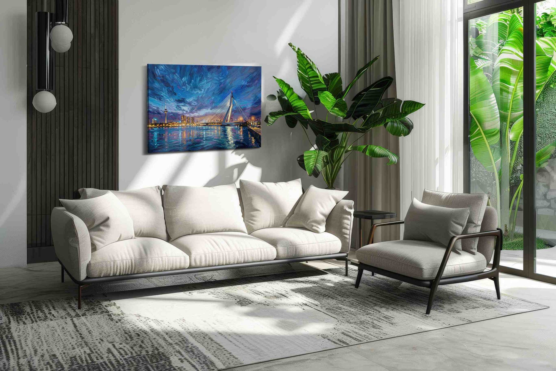 Cobalt Symphony Over Erasmus urban canvas print in a hung canvas mockup