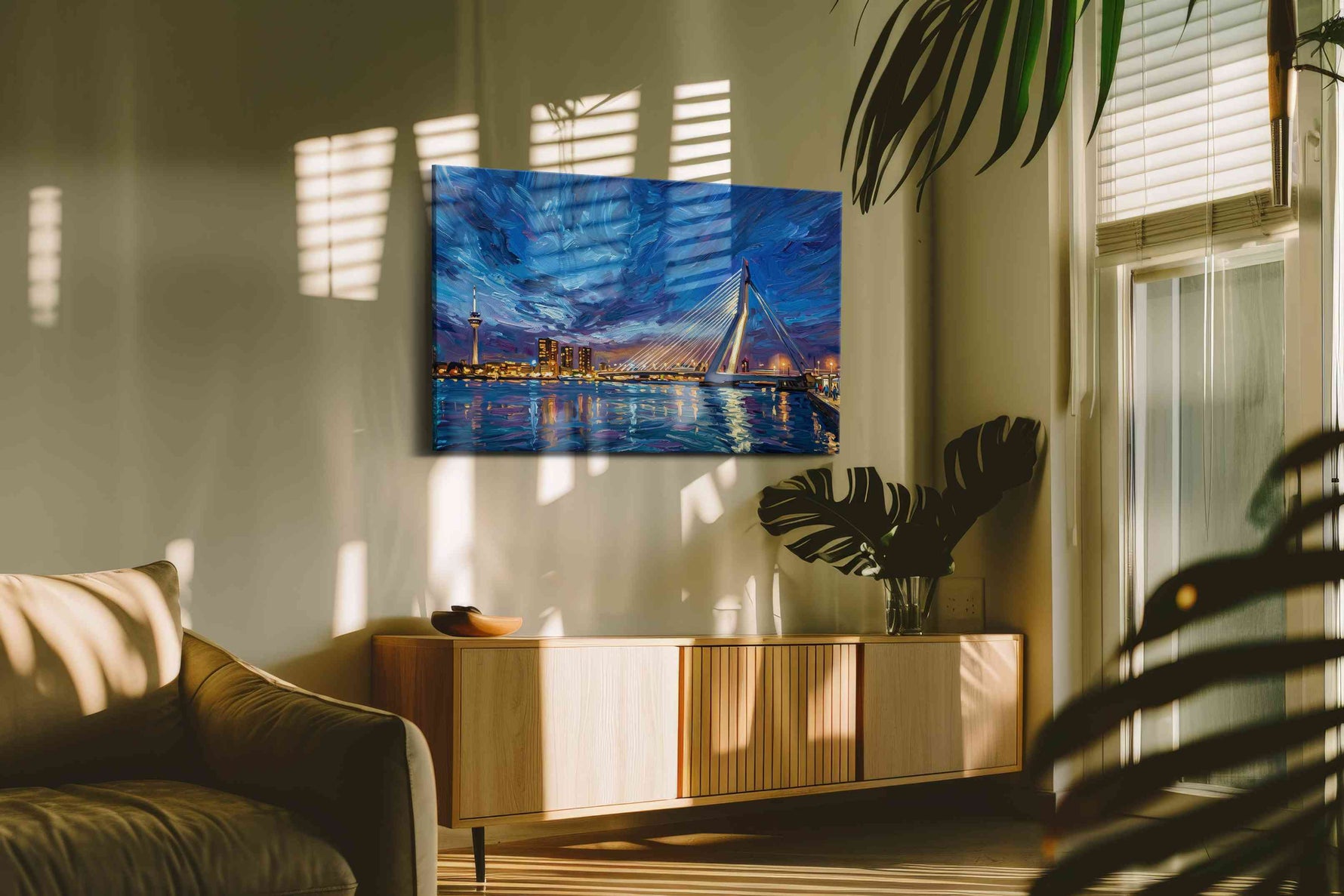 Cobalt Symphony Over Erasmus urban canvas print, hanging on wall