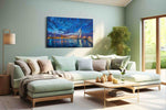 Cobalt Symphony Over Erasmus urban canvas print shown in a wall scene