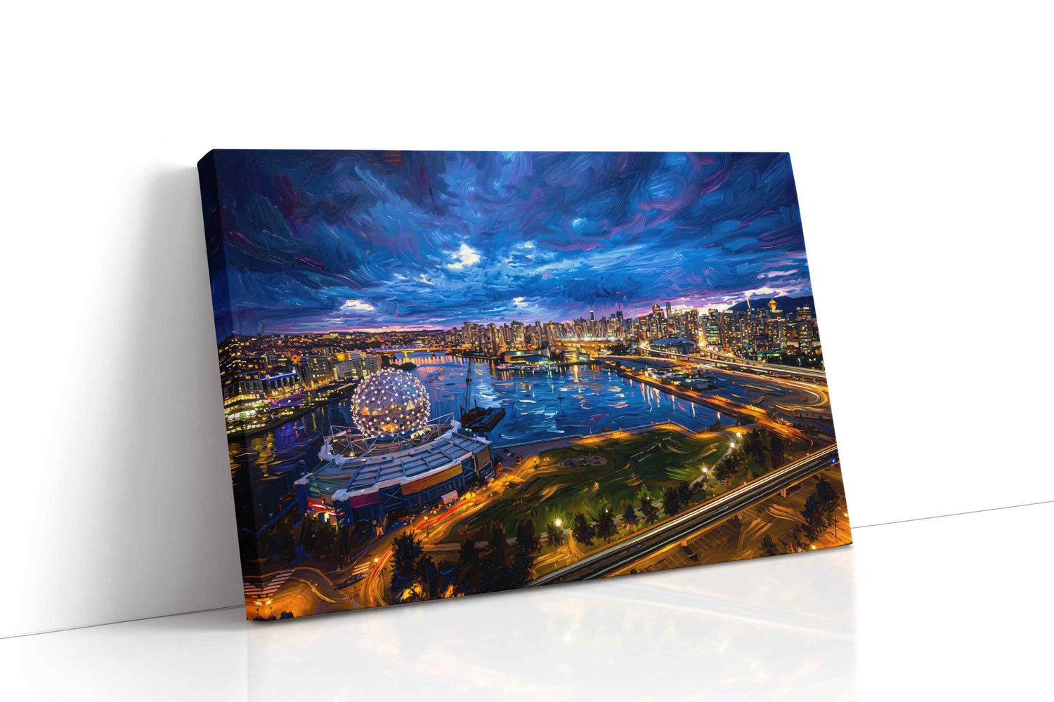 Electric Twilight Over False Creek urban canvas print, gallery-wrapped, ready to hang