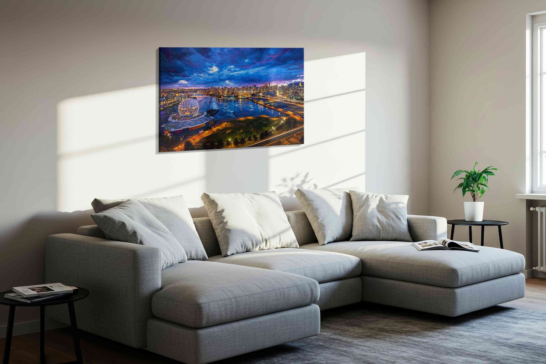 Electric Twilight Over False Creek urban canvas print, gallery-wrapped, ready to hang — view 3