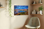 Electric Twilight Over False Creek urban canvas print, hanging on wall — view 2