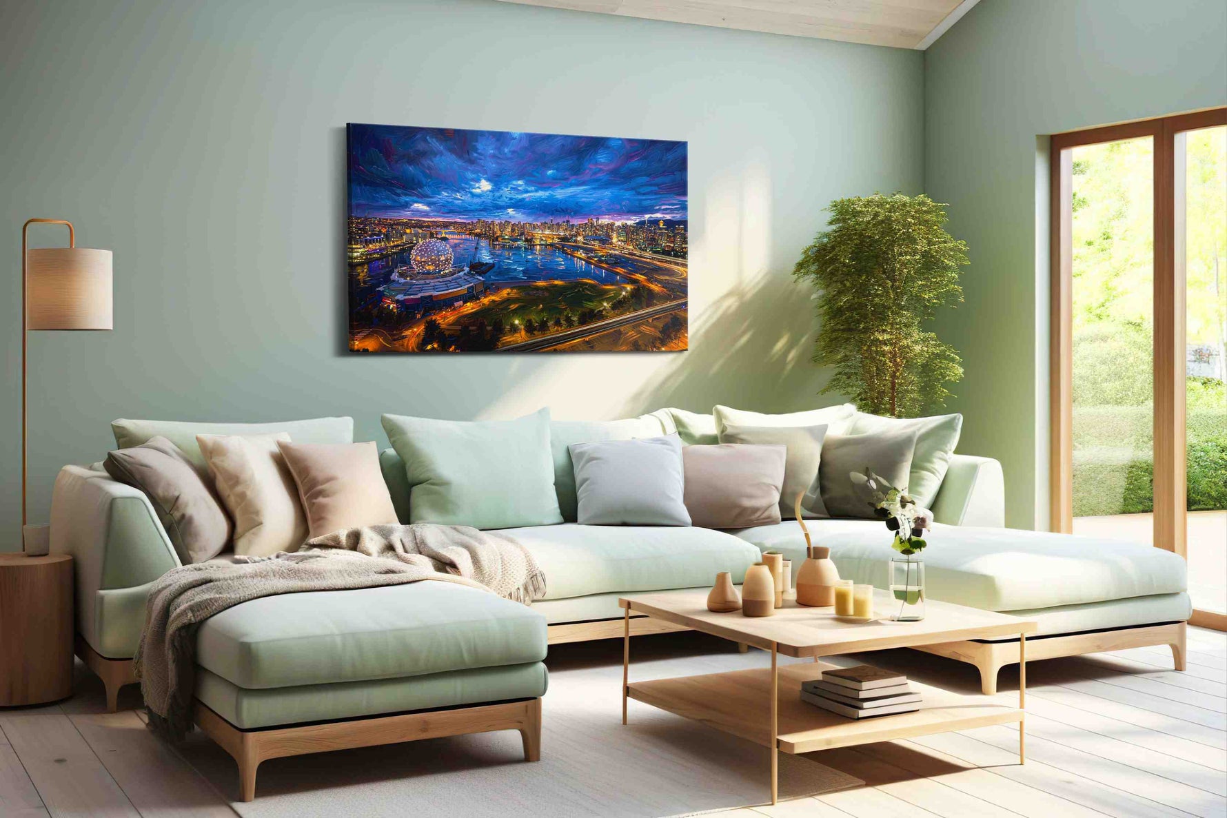 Electric Twilight Over False Creek - Urban Wall Art, Cityscape Canvas Print, Modern City Art