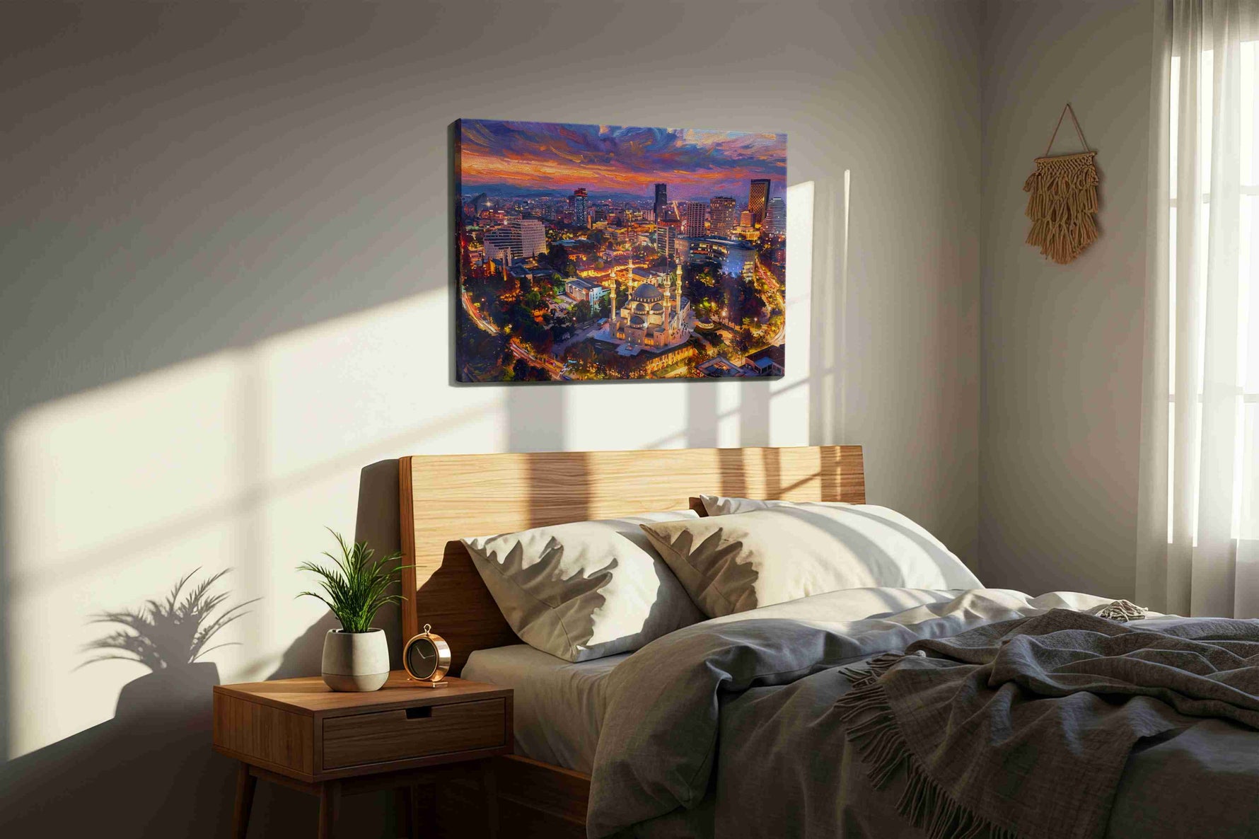 Twilight Over Ankara’s Heart urban canvas print, displayed in a bedroom