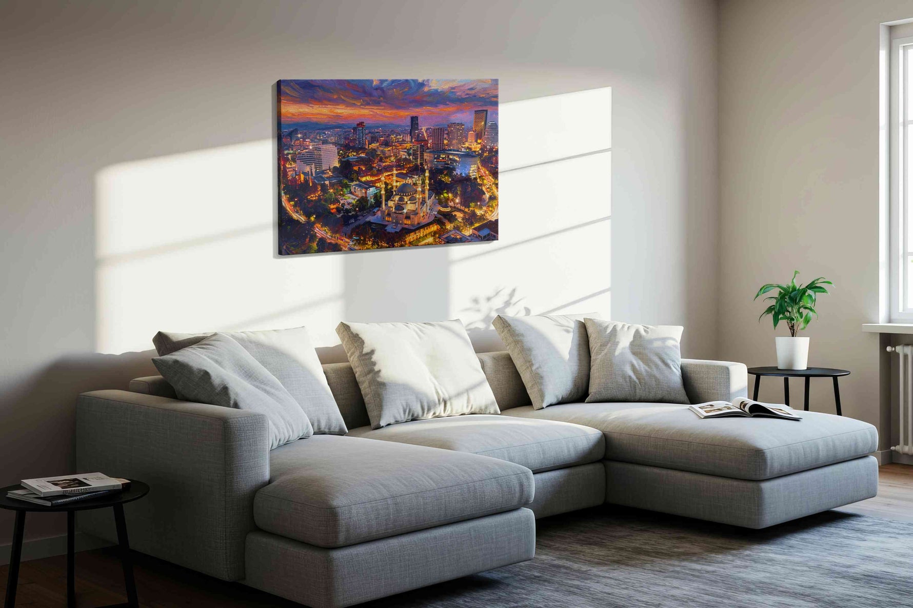 Twilight Over Ankara’s Heart urban canvas print, displayed in a living room