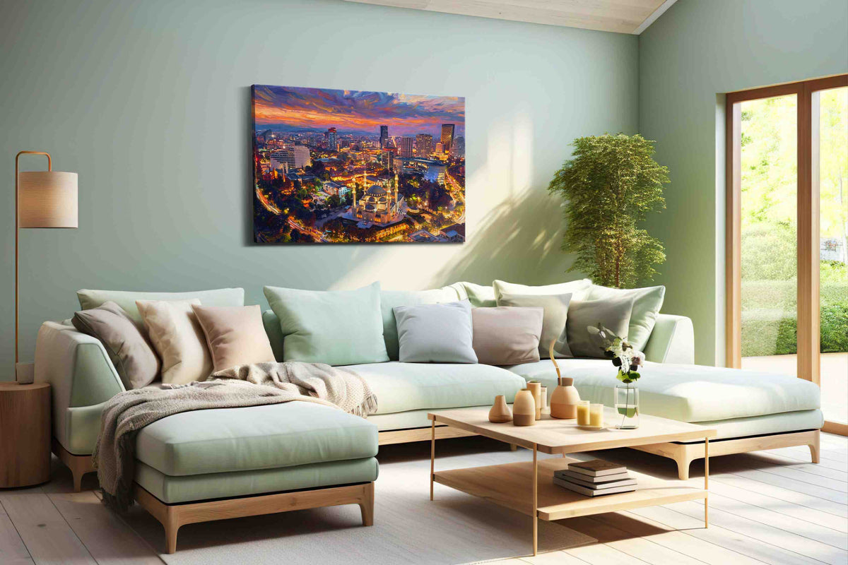 Twilight Over Ankara’s Heart urban canvas print shown in a wall scene