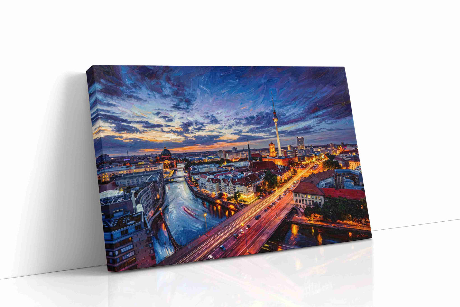 Violet Rush Over Berlin urban canvas print, gallery-wrapped, ready to hang