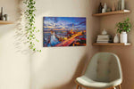 Violet Rush Over Berlin urban canvas print, displayed in a living room