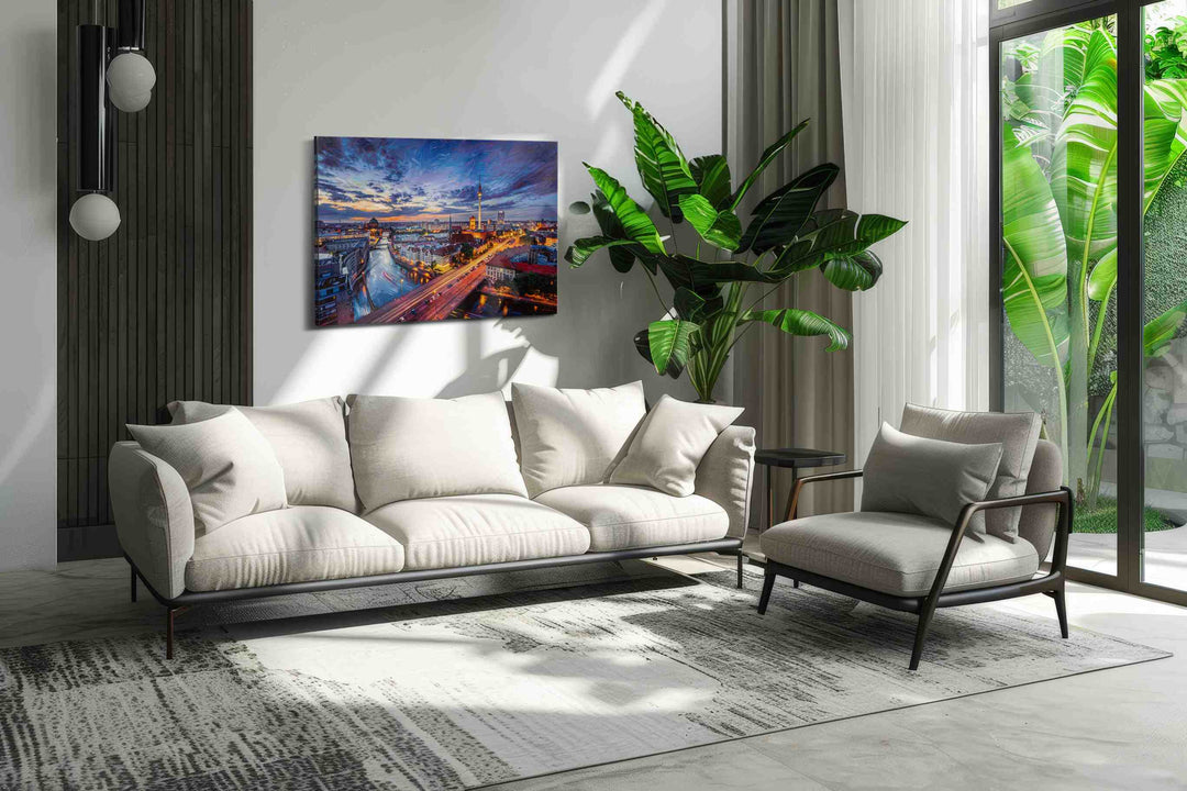 Violet Rush Over Berlin - Urban Wall Art, Cityscape Canvas Print, Modern City Art