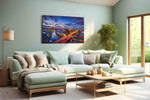 Violet Rush Over Berlin urban canvas print, hanging on wall