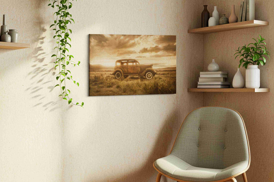 Dustbound Reverie vintage canvas print, displayed in a living room