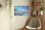 Aurora Over Silent Fjord winter canvas print styled in a living room