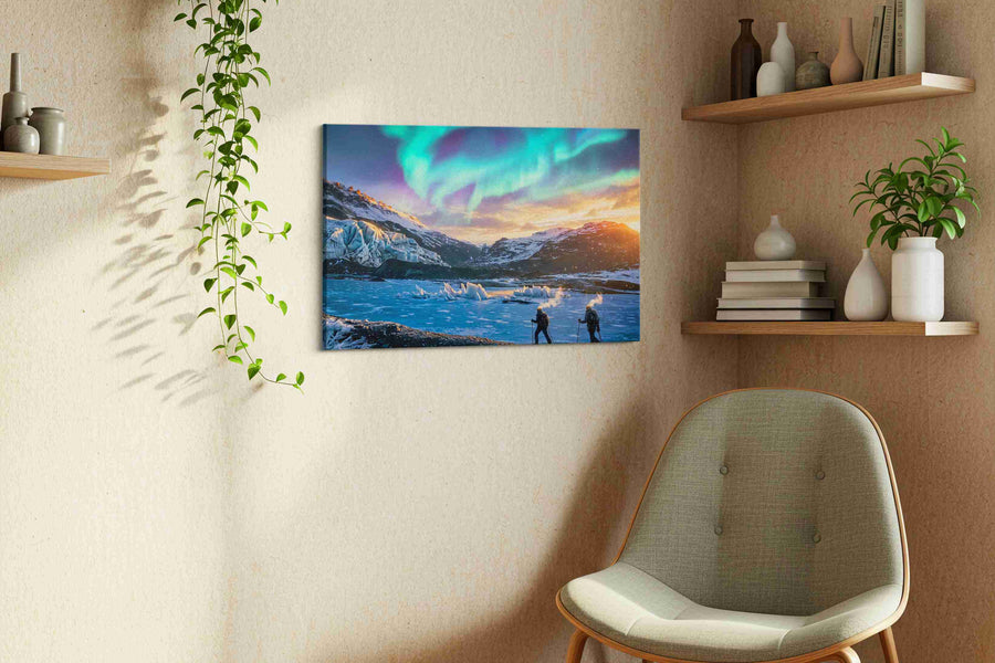 Aurora Over the Frozen Wilds winter canvas print, hanging on wall — view 2