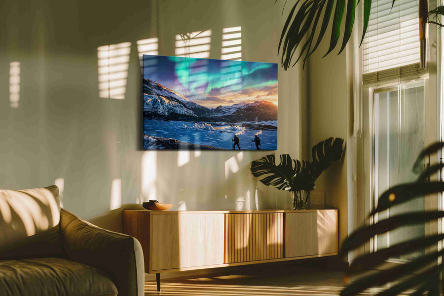 Aurora Over the Frozen Wilds winter canvas print in a hung canvas mockup