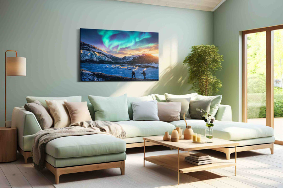 Aurora Over the Frozen Wilds winter canvas print, hanging on wall