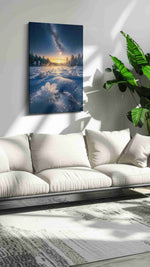 Celestial Frost Bloom winter canvas print in a modern interior mockup