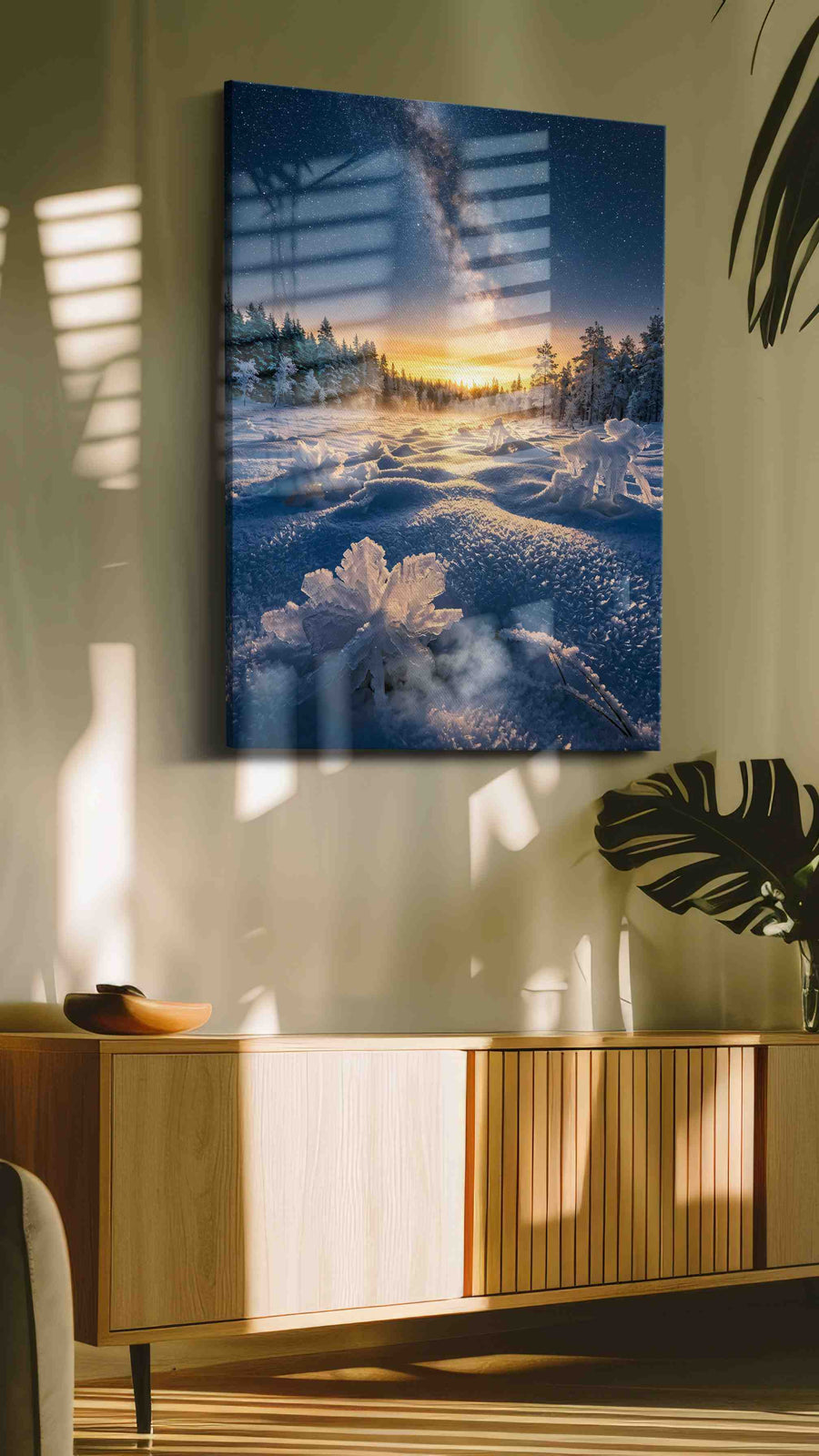 Celestial Frost Bloom winter canvas print, on wall, lifestyle preview