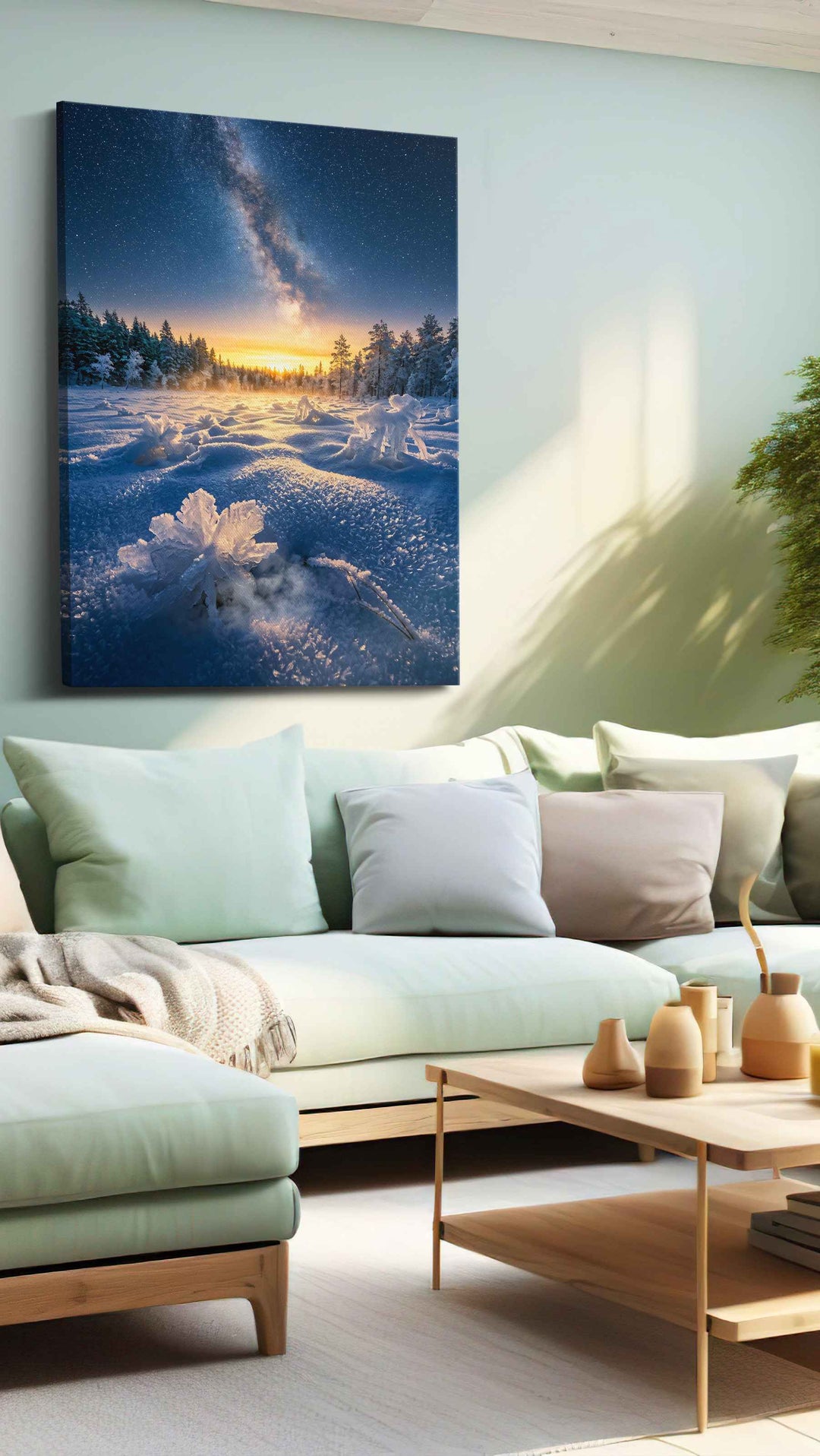 Celestial Frost Bloom - Winter Wall Art, Snow Canvas Print, Seasonal Decor