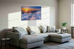 Emberlight on Winter Peaks winter canvas print, displayed in a living room