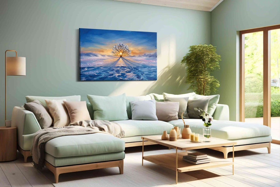 Frostfire Solitude winter canvas print, hanging on wall