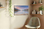 Alpenglow Beach Reverie beach canvas wall art styled in a living room