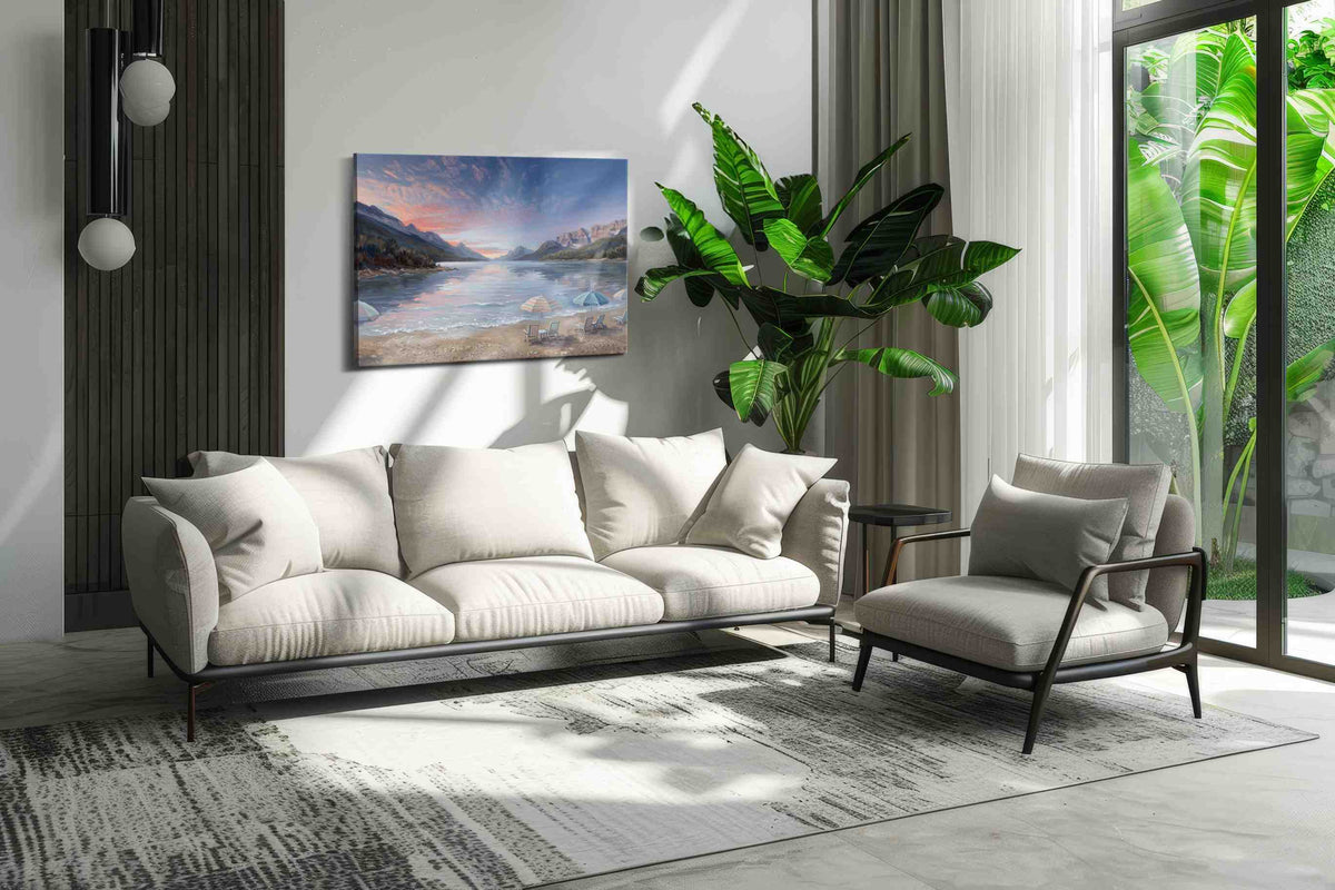Alpenglow Beach Reverie beach canvas wall art in a modern interior mockup