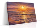 Gilded Tide Reverie beach canvas wall art displayed above a bed in a contemporary bedroom