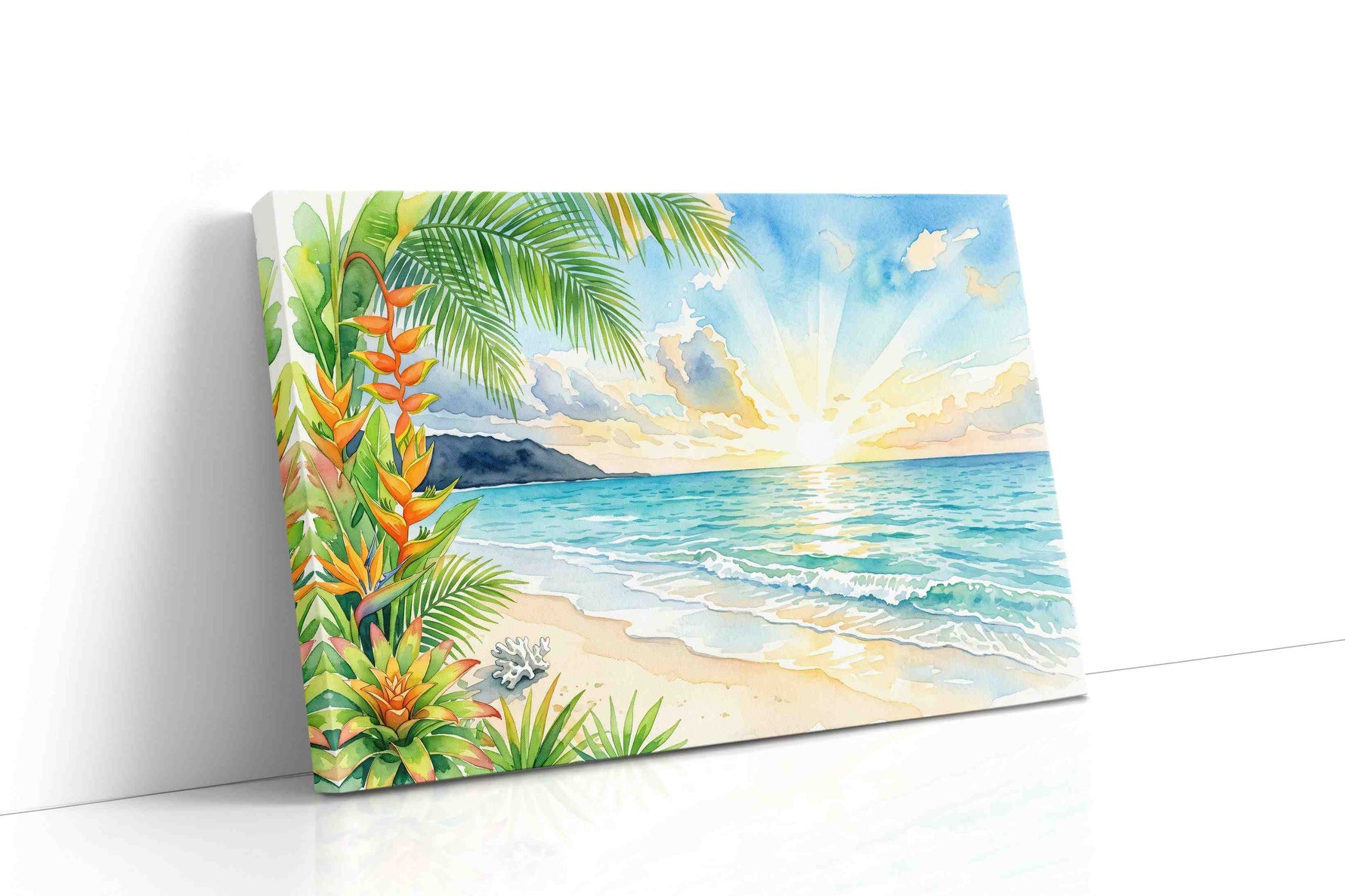 Heliconia Dawn Serenade beach canvas wall art gallery-wrapped landscape canvas studio shot