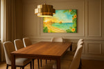 Hibiscus Tide Reverie beach canvas wall art shown hanging in a sleek modern interior