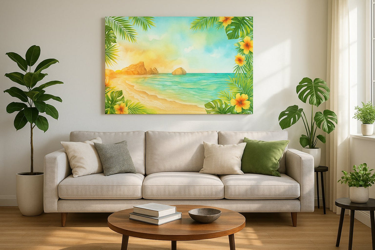 Hibiscus Tide Reverie - Beach Wall Art, Coastal Canvas Print, Tropical Decor