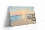 Sail at First Light beach canvas wall art displayed above a sofa in a modern living room