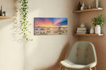 Sentinel of the Painted Tide beach canvas wall art displayed above a bed in a contemporary bedroom