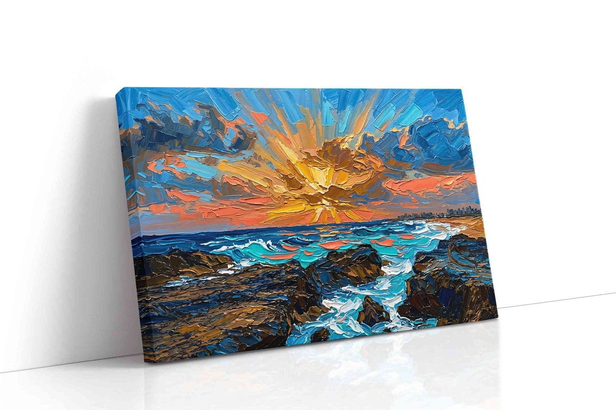 Sunburst Over Azure Breakers beach canvas wall art gallery-wrapped landscape canvas studio shot