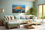 Sunburst Over Azure Breakers beach canvas wall art shown in a wall scene
